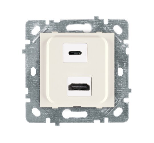 Selene Natürel Mekanizma Kapak HDMI +Type C Priz (Şarj Etme Özelliği Yoktur) JAKLI Krem