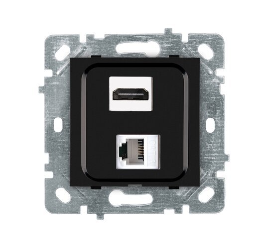 Selene Natürel Mekanizma Kapak HDMI+DATA Priz Jaklı Siyah