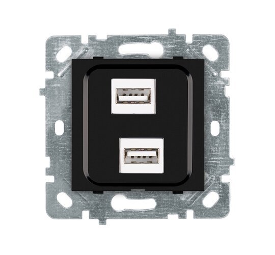 Selene Natürel Mekanizma Kapak İkili USB Prizi (Şarj Etme Özelliği Yoktur) Jaklı  Siyah