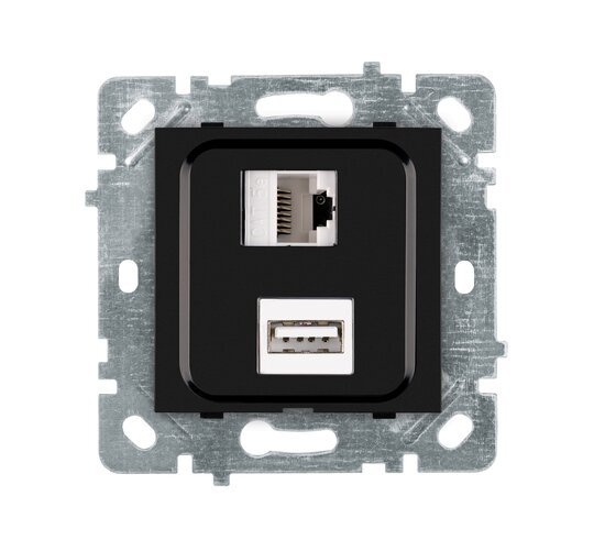 Selene Natürel Mekanizma Kapak USB + DATA CAT5 (Şarj Etme Özelliği Yoktur) Jaklı  Siyah