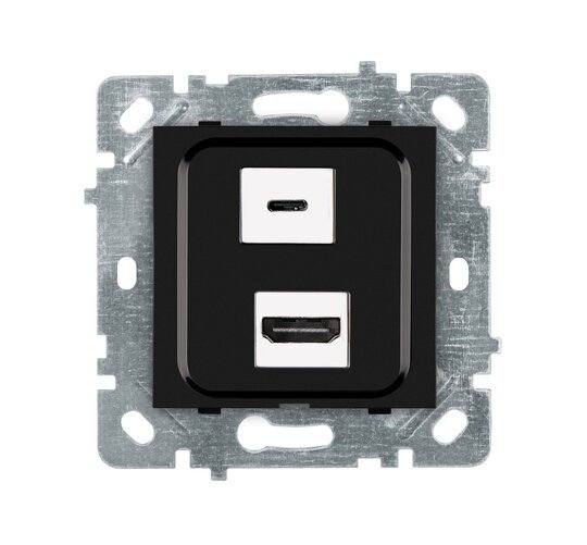 Selene Natürel Mekanizma Kapak HDMI +Type C Priz (Şarj Etme Özelliği Yoktur) JAKLI Siyah