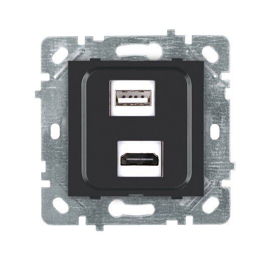 Selene Natürel Mekanizma Kapak HDMI+USB PRİZİ (Şarj Etme Özelliği Yoktur) JAKLI Antrasit