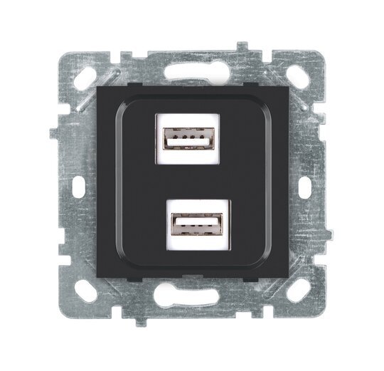 Selene Natürel Mekanizma Kapak İkili USB Prizi (Şarj Etme Özelliği Yoktur) Jaklı  Antrasit