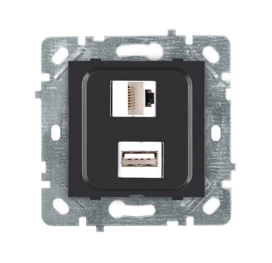 Selene Natürel Mekanizma Kapak USB + DATA CAT5 (Şarj Etme Özelliği Yoktur) Jaklı  Antrasit