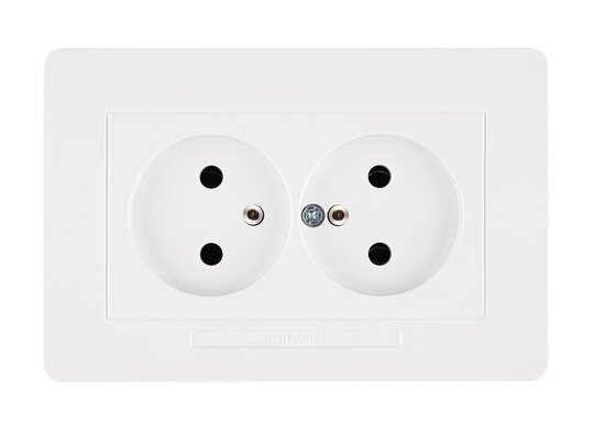 Selene Natürel Tam Set İkili UPS Priz (Fransız Tipi) (mekanizma+kapak) Beyaz