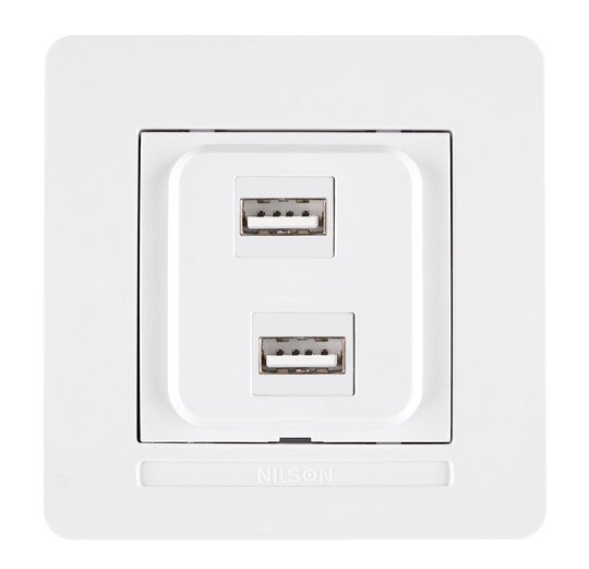 Selene Natürel Tam Set İkili USB Prizi (Şarj Etme Özelliği Yoktur) Jaklı  Beyaz