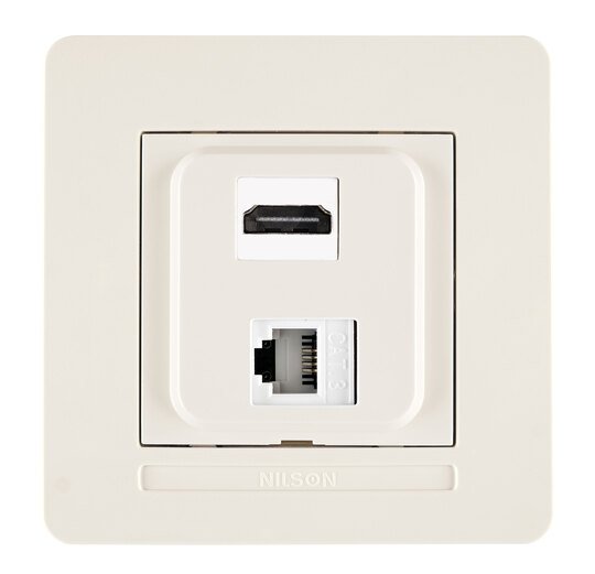 Selene Natürel Tam Set HDMI+DATA Priz Jaklı Krem