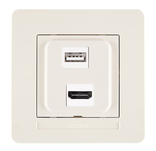 Selene Natürel Tam Set HDMI+USB PRİZİ (Şarj Etme Özelliği Yoktur) JAKLI Krem