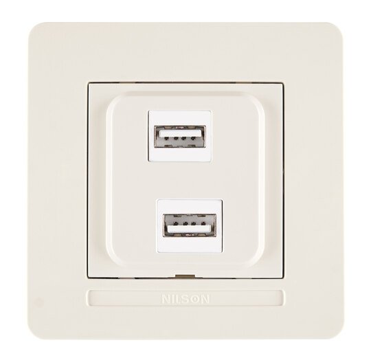 Selene Natürel Tam Set İkili USB Prizi (Şarj Etme Özelliği Yoktur) Jaklı  Krem