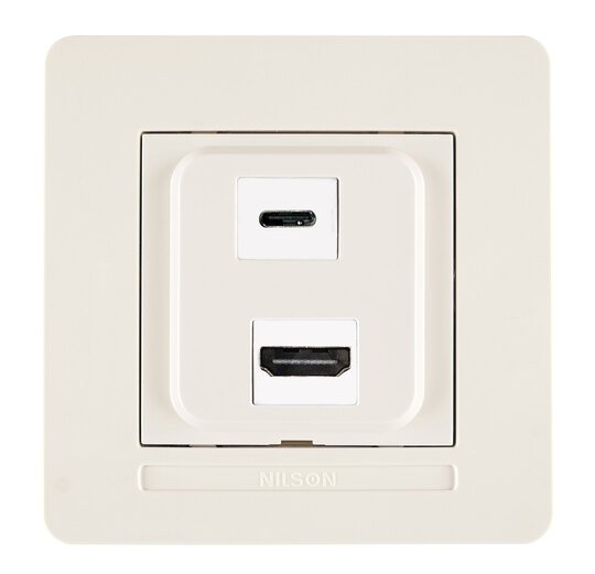 Selene Natürel Tam Set HDMI +Type C Priz (Şarj Etme Özelliği Yoktur) JAKLI Krem