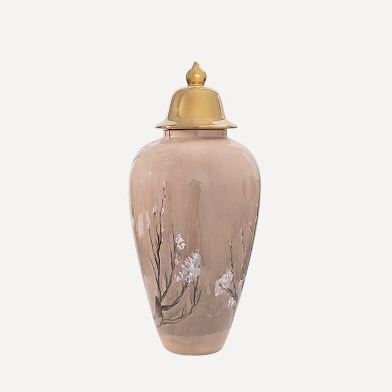 Altın Kapaklı Sakura Motifli Porselen Kavanoz 55cm