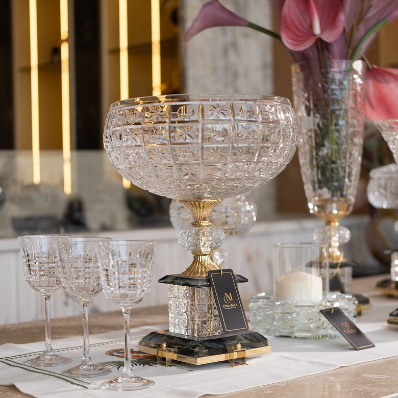 Clear Gold Ayaklı Kristal Dekor Kase Küçük Boy