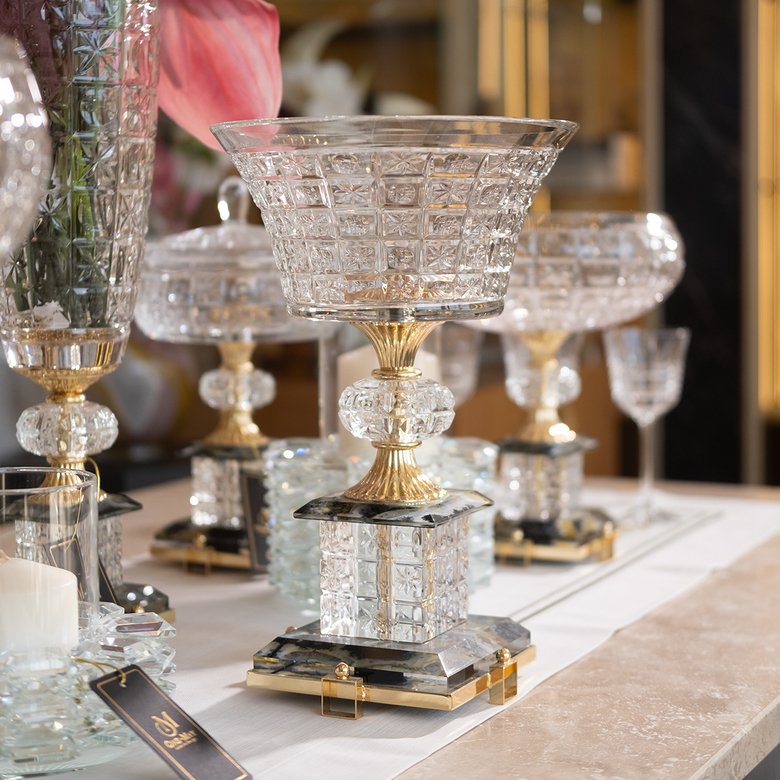 Clear Gold Ayaklı Derin Kristal Dekor Kase