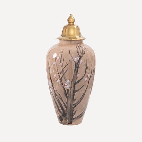 Altın Kapaklı Sakura Motifli Porselen Kavanoz 55cm