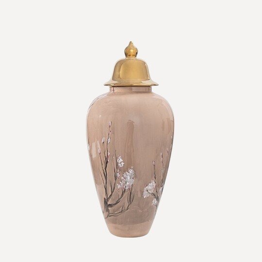 Altın Kapaklı Sakura Motifli Porselen Kavanoz 55cm