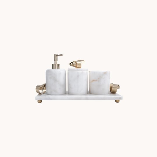 Kıvrık Fiyonklu Kristal Mermer Banyo Takımı