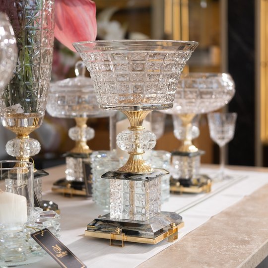 Clear Gold Ayaklı Derin Kristal Dekor Kase