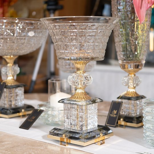 Clear Gold Ayaklı Derin Kristal Dekor Kase