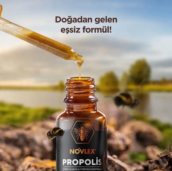 Novlex Propolis Ekstrakt (Su Bazlı-Alkolsüz) Nane Aromalı Sprey & Damla (540 damla) Takviye Edici Gıda 20ml