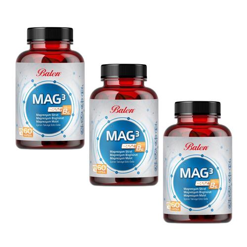 Balen Mag 3 Magnezyum Sitrat & Bisglisinat & Malat 679 mg 60 Kap. x 3 Adet