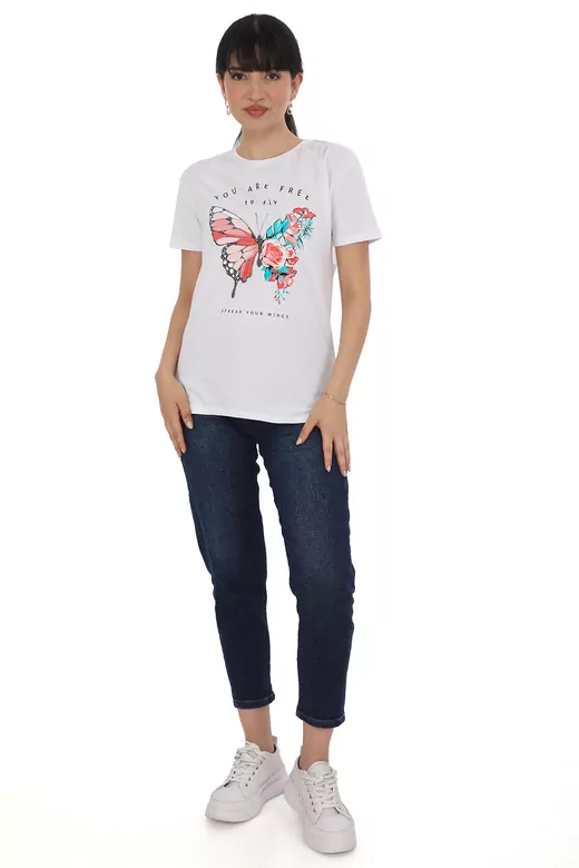 Pachie Butterfly Baskılı Beyaz T-shirt  (PC0034)