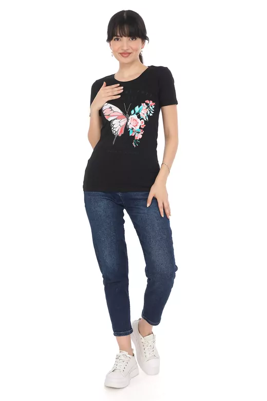 Pachie Butterfly Baskılı Siyah T-shirt (PC0014)