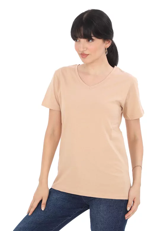 Pachie V Yaka Vizon Renk Basic T-shirt (PC0026)