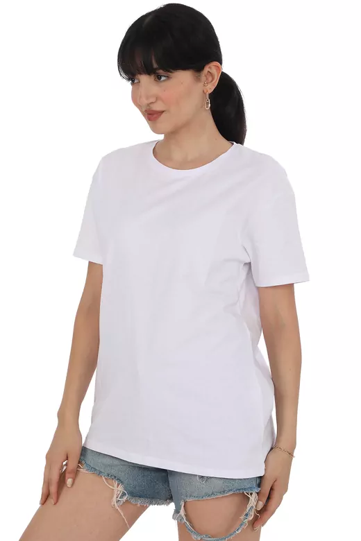 Pachie Beyaz Renk Bisiklet Yaka Basic T-shirt (PC0045)