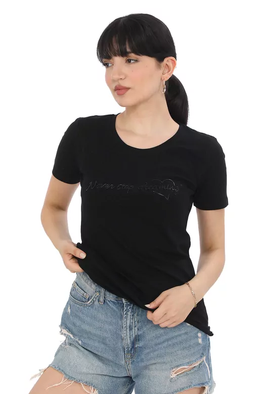 Pachie Yazı Kapartmalı Siyah T-shirt (PC0046)