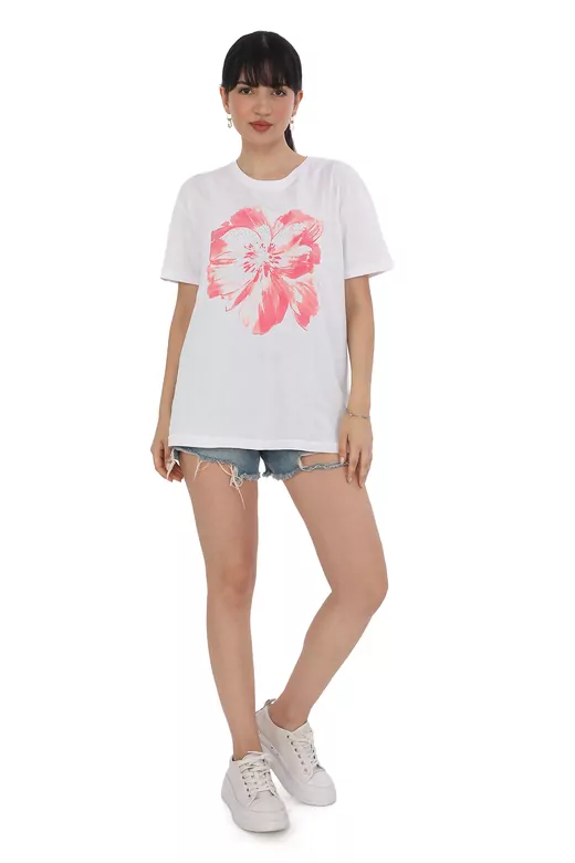 Pachie Çiçek Baskılı Beyaz T-shirt (PC0049)