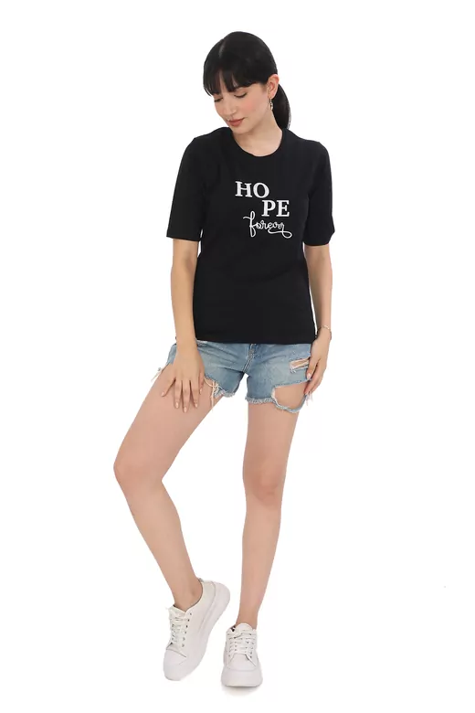 Pachie HOPE Yazı Baskılı Siyah Basic T-shirt (PC0061)