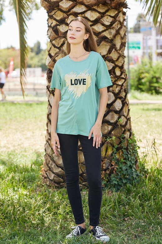 Pachie Önü Kalpli Love Yazı Baskılı Yaşil shirt (PC0069)