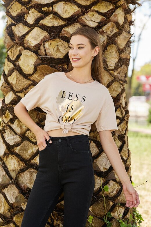 Pachie Less İs More Yazı Baskılı Bej Renk shirt (PC0074)