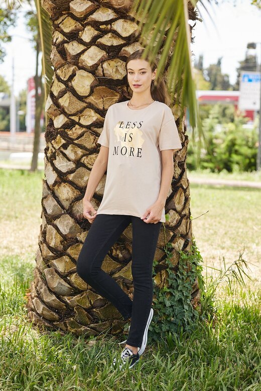 Pachie Less İs More Yazı Baskılı Bej Renk shirt (PC0074)