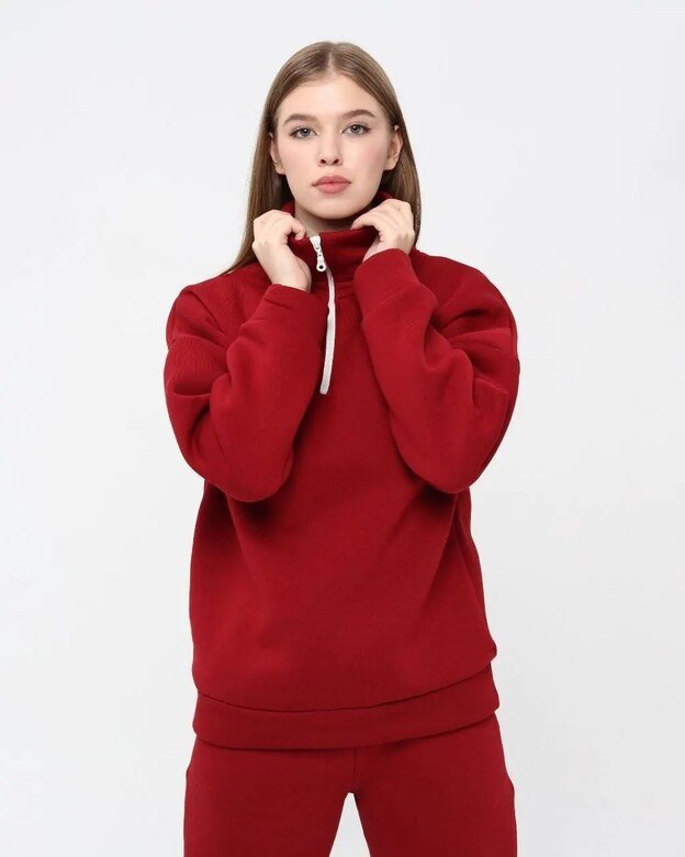 Pachie Dik yaka Beli Paçası Lastikli Kırmızı 2'li Sweatshirt Takım (PCS2T006)