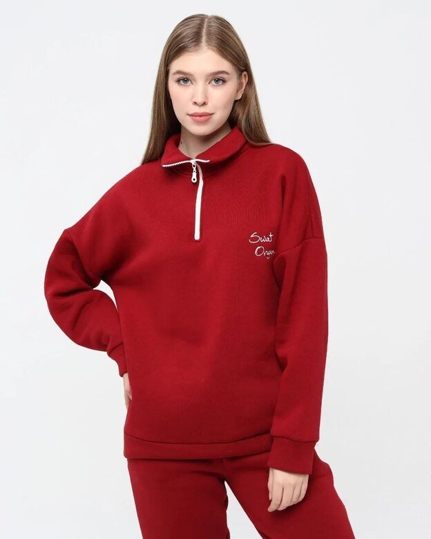 Pachie Dik yaka Beli Paçası Lastikli Kırmızı 2'li Sweatshirt Takım (PCS2T006)