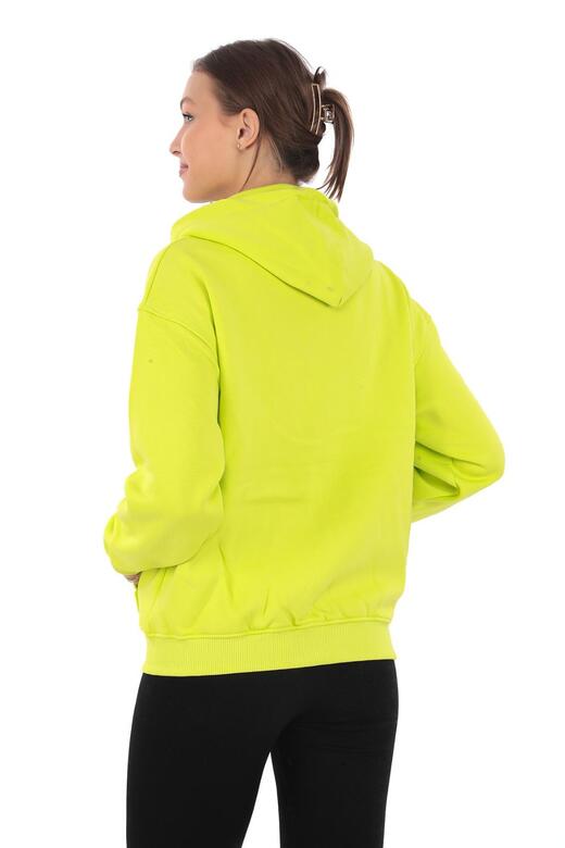 Pachie Kapüşonlu Cepli Neon Yeşili Renk Üç İplik Sweatshirt (PCST046)