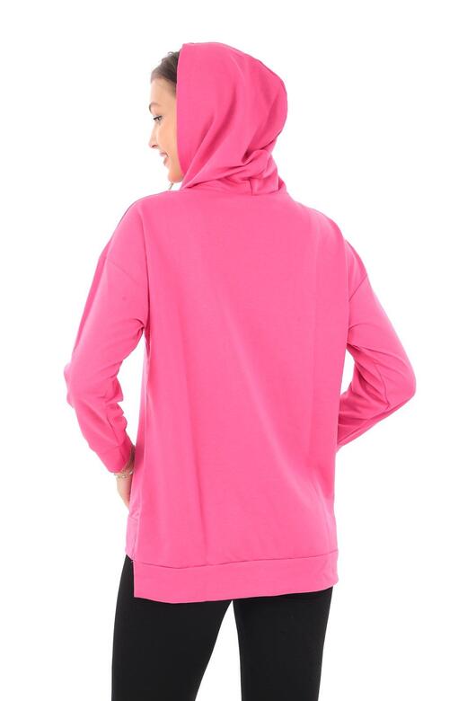 Pachie Kapüşonlu Önü Kanat Detaylı Pembe Sweatshirt (PCST051)