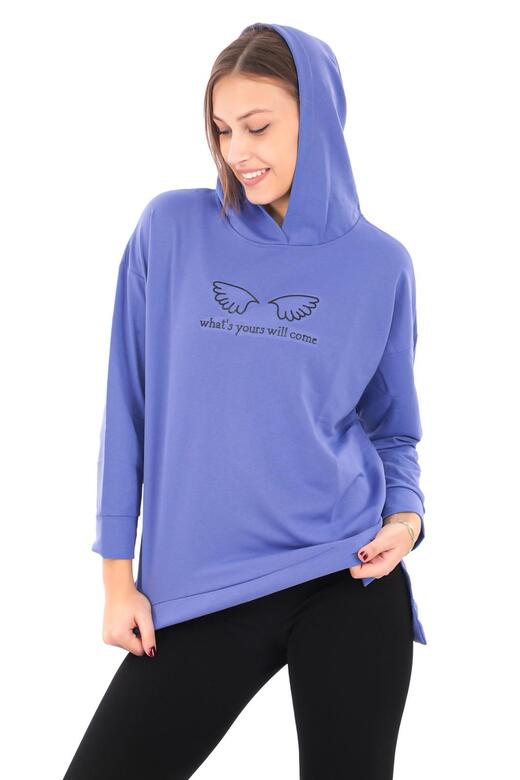 Pachie Kapüşonlu Önü Kanat Detaylı Kadın Mor Renk Sweatshirt (PCST070)