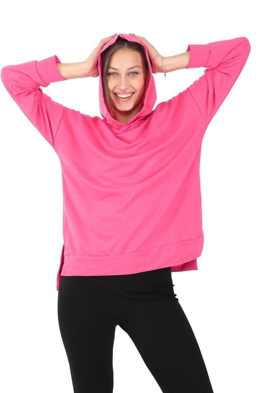 Pachie Kapüşonlu Yanları Yırtmaçlı Pembe Renk Kadın Sweatshirt (PCST073)