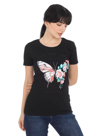 Pachie Butterfly Baskılı Siyah T-shirt (PC0014)