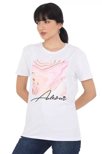 Pachie Önü Amour Yazılı Beyaz T-shirt (PC0005)