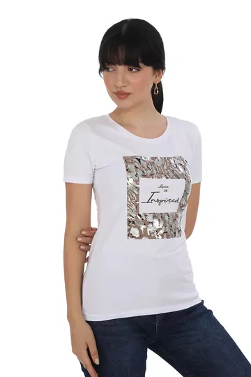 Pachie İnspried Baskılı Beyaz Basic T-shirt (PC0018)