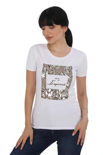 Pachie İnspried Baskılı Beyaz Basic T-shirt (PC0018)