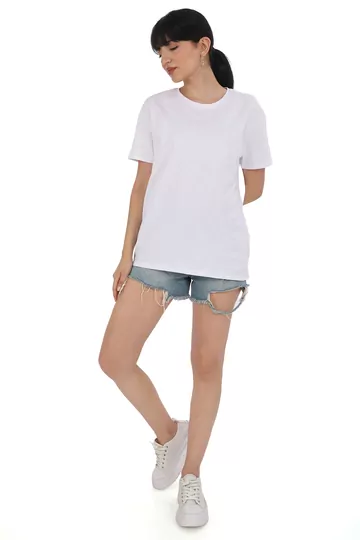 Pachie Beyaz Renk Bisiklet Yaka Basic T-shirt (PC0045)