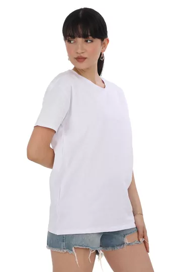 Pachie Beyaz Renk Bisiklet Yaka Basic T-shirt (PC0045)