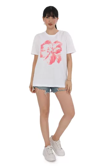 Pachie Çiçek Baskılı Beyaz T-shirt (PC0049)