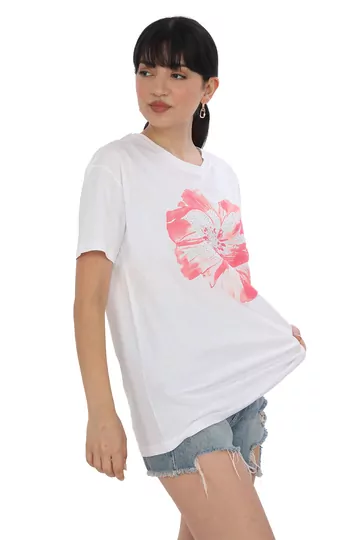 Pachie Çiçek Baskılı Beyaz T-shirt (PC0049)