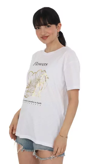 Pachie Flowers Yazı Baskılı Beyaz T-shirt (PC0054)