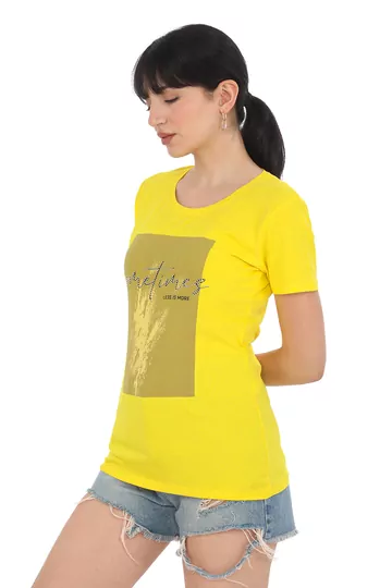 Pachie Taş Detaylı Sometimes Yazı Baskılı Sarı T-shirt (PC0062)